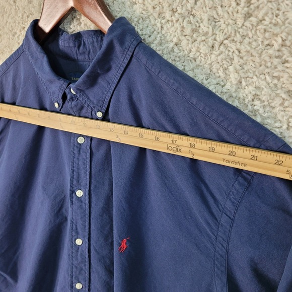 Ralph Lauren Big & Tall 3XB Navy Blue Button Long Sleeve Shirt Red Pony Logo - Picture 5 of 9